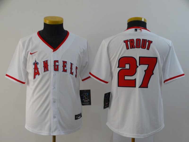 Youth Los Angeles Angels #27 Mike Trout White Cool Base Stitched MLB Jersey